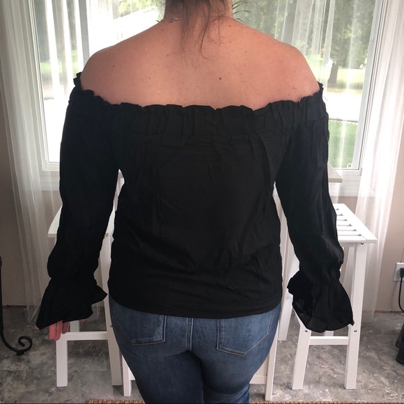 Plus Size! Tie Front Bell Sleeve Off Shoulder Top - Picture 4 of 5